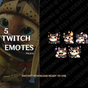 Palico Emote Pack – 5 Monster Hunter Inspired Twitch and Discord Emotes, High Quality, Transparent Background, Instant Download