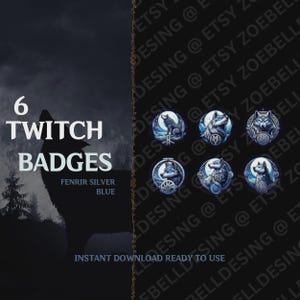 Twitch Sub- och Bit-märken - Nio Twitch Stream-märken - Fenrir Silver Blue Twitch Sub-märken: Nordisk mytsamling Viking Valor-samling