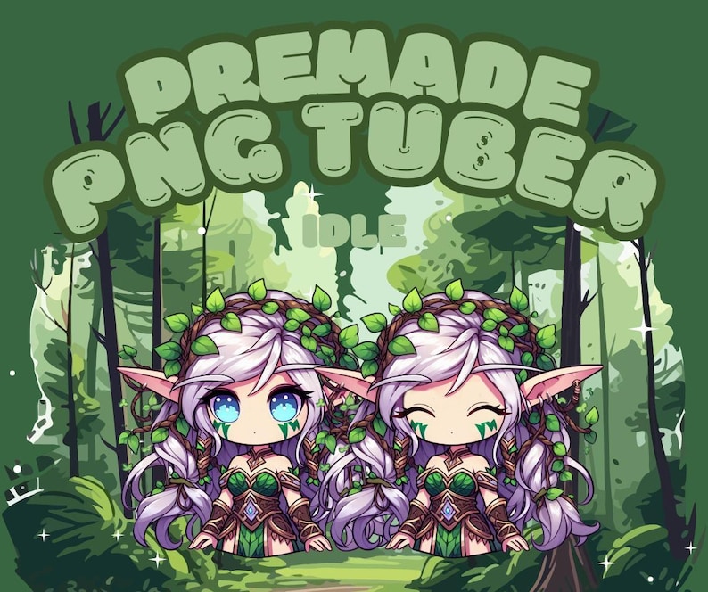 Druid girl - premade chibi png tuber - nightelf, highelf - pngtuber avatar - vtube model - cute model - giftuber image 2