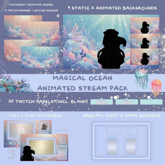 Mermaid Ocean Theme Stream Overlay Pack | Pastel VTuber Setup with Customizable Elements | Ocean Overlay | Mermaid Overlay Twitch