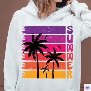 Retro Summer Sunset Palm Tree PNG: Beach Shirt Design (Digital Download)