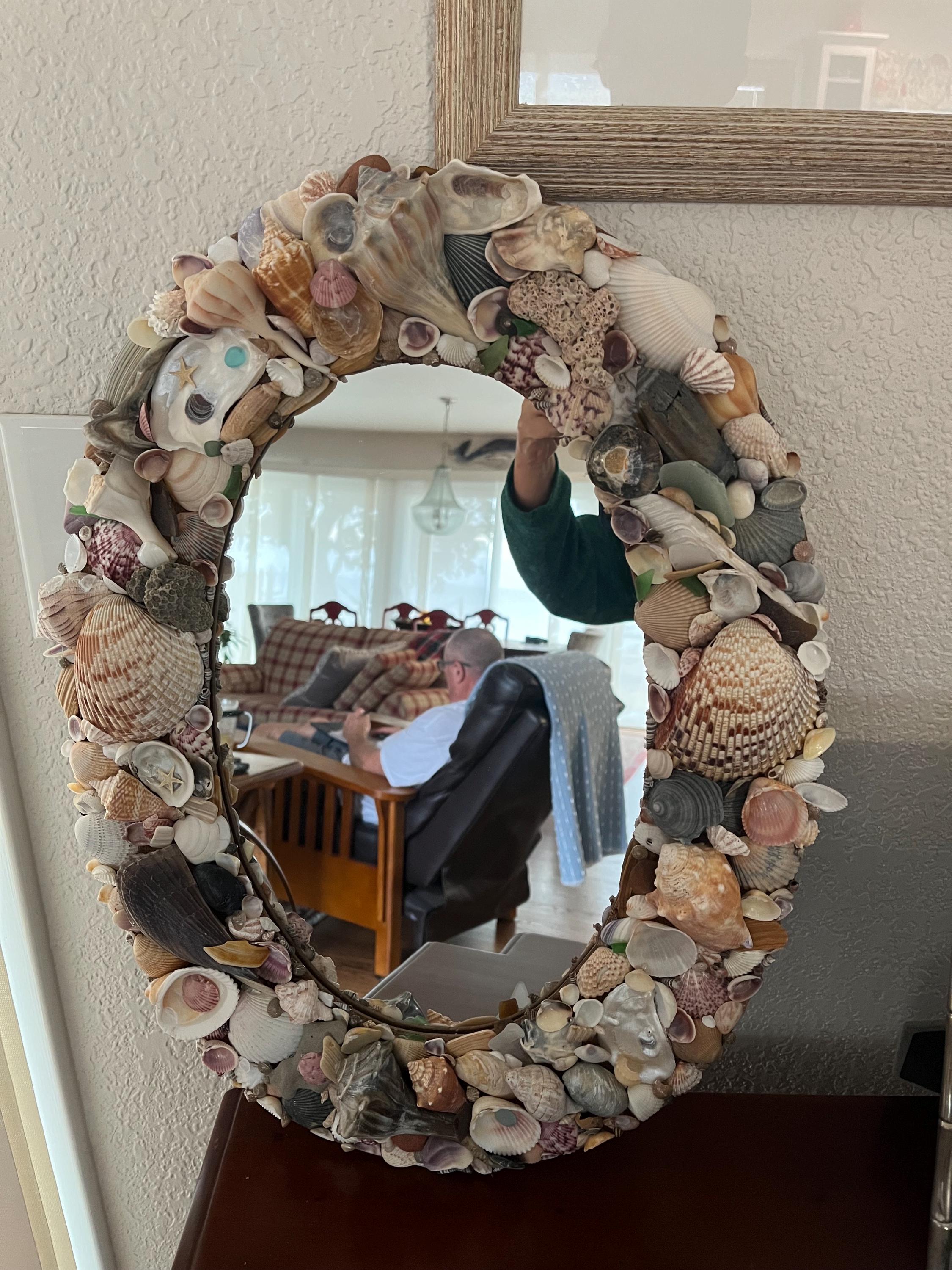 Shell Mirror, 20 Oval Mirror, Shell Mirror, Seashell Mirror, Coastal ...