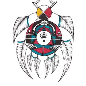 Shield Illustration: Original Ink Drawing by Indigenous Metis Artist