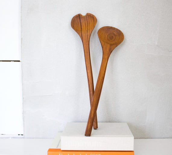Vintage Mid Century Teak Wood Salad Servers, Cutlery Teak Design