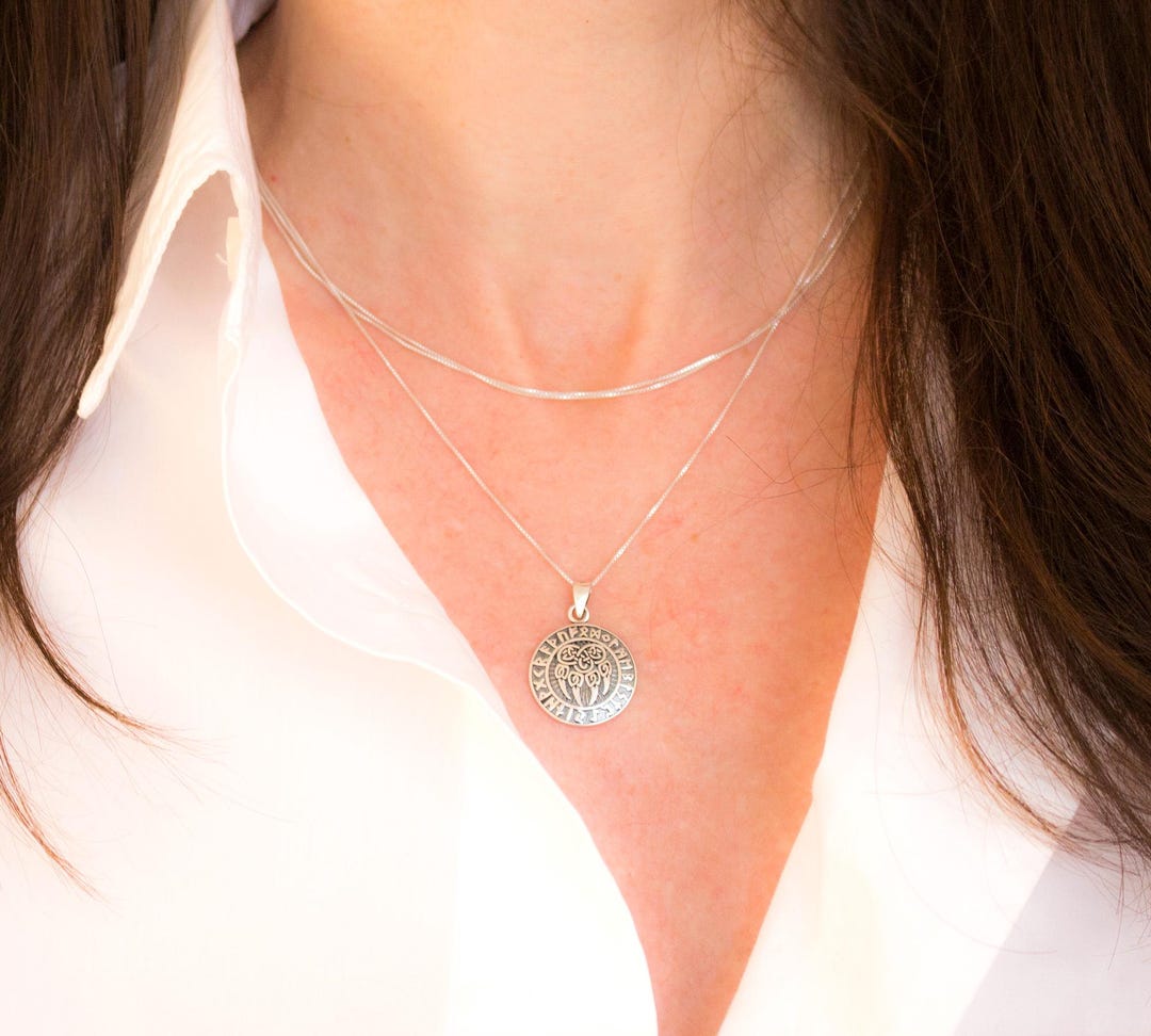 Silver Norse Runes Coin Necklace, Nordic Runes Bear Claw Pendant ...