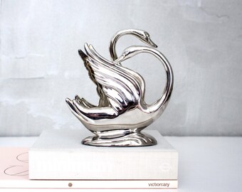 Porta tovaglioli a forma di cigno placcato in argento vintage, accessori in stile Regency a forma di cigno, decorazione per la casa a forma di cigno in argento, decorazione da tavolo a forma di cigno in argento