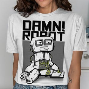 Camiseta de robot maldito, camiseta divertida de robot, camiseta de robot desgastado, diseño único de robot, camiseta de robot de dibujos animados, ropa de robot de ciencia ficción, ropa de calle de robot