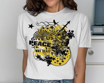 Geef ons vrede, geen oorlog T-shirt, Pro Peace T-shirt, anti-oorlog T-shirt, shirt vredesteken, liefde vrede, T-shirt politiek statement, T-shirt duif