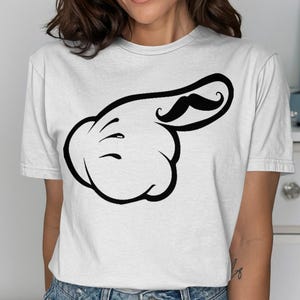 Camiseta divertida de mano de Mickey, camiseta con mano que señala, camiseta con diseño de bigote, camiseta con personaje de dibujos animados único, camiseta gráfica de moda, camiseta de calle