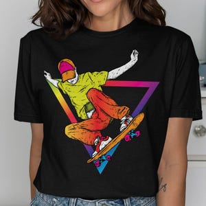 Cool Skateboarder T-Shirts, Trendy Skateboarding Tee, Retro Triangle Skate Gift, Awesome Skater Gift, Urban Skate Design Shirt, streetwear