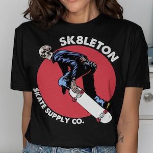 Skateboard Skeleton T-Shirt, Cool Skate T Shirt, Graphic Tee, Grunge Clothing, Skull Skater , Trendy Skateboarder Gift Idea, Streetwear Tee