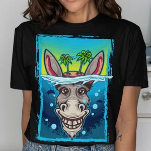 Camiseta divertida de burro, camiseta con ambiente isleño, diseño de burro submarino, camiseta de burro de dibujos animados, camiseta de animal peculiar, camiseta de vacaciones tropicales
