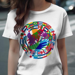Global Unity Hands Graphic T-Shirt, International Flags Shirt
