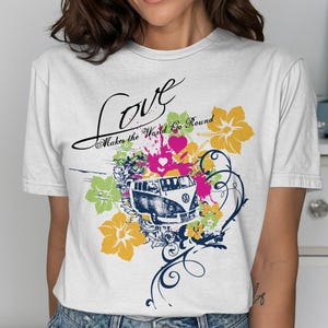 Love Makes The World Go Round T-Shirt, Vintage Van Shirt, Floral T-Shirt, Hippie T-Shirt, Travel T-Shirt, Summer Shirt