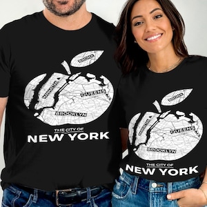 T-shirts stadskaart New York, NYC Boroughs, Manhattan, Bronx, Queens, Brooklyn, The Big Apple, souvenir, cadeau-idee, uniek ontwerp