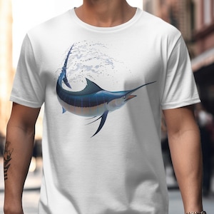 Marlin Fish T-Shirt, Ocean Sea Creature, Underwater Wildlife, Fisherman Gift, Unique Art Design