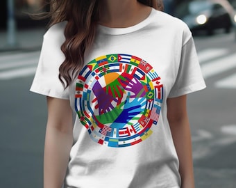 Flags Graphic Tee, 100% Ring-Spun Cotton Global Unity Shirt
