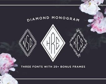 Diamond Monogram Font, Monogram Frames, Modern Monogram Typeface, Monogram Initials, OTF & TTF files, Instant Download
