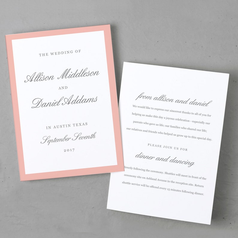 Printable Wedding Program Template Order Of Service Grey Etsy