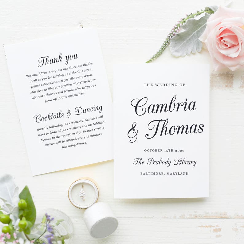 Wedding Programs Template Printable Wedding Programs Folded Etsy