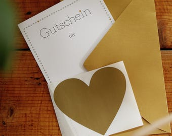 Voucher, voucher with scratch-off heart, voucher to scratch off, card as voucher, card to scratch off, card with golden heart, scratch