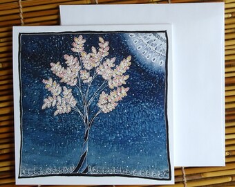 Moon Tree Greeting Card - Print of Original Silk Painting