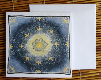 Lotus Mandala Greeting Card - Print of Original Silk Painting