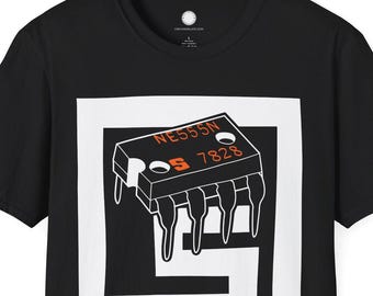 Hand-Drawn 555 Timer Chip T-Shirt | Signetics Logo Electronics Engineer Gift | Vintage IC Hardware Hacker Maker Tee