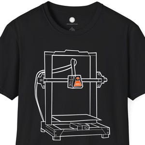 Handritad 3D-skrivare T-shirt | Tekniklinjekonst | Minimalistisk Skapare Gåva Ingenjörsstudent Vintagestil Teknisk Ritning