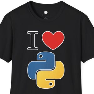I Love Python Programming | Maker Philosophy Tee | Software Developer Gift Coding Enthusiast Blue Yellow Snake Logo Typography Shirt image 6