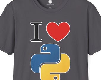 Ik ben dol op programmeren in Python | Maker Philosophy-T-shirt | Softwareontwikkelaar liefhebber van cadeaucodering blauw geel slangenlogo typografie shirt