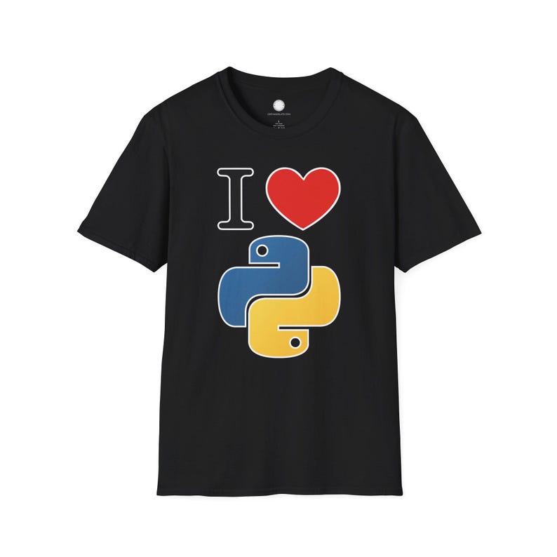 I Love Python Programming | Maker Philosophy Tee | Software Developer Gift Coding Enthusiast Blue Yellow Snake Logo Typography Shirt image 6