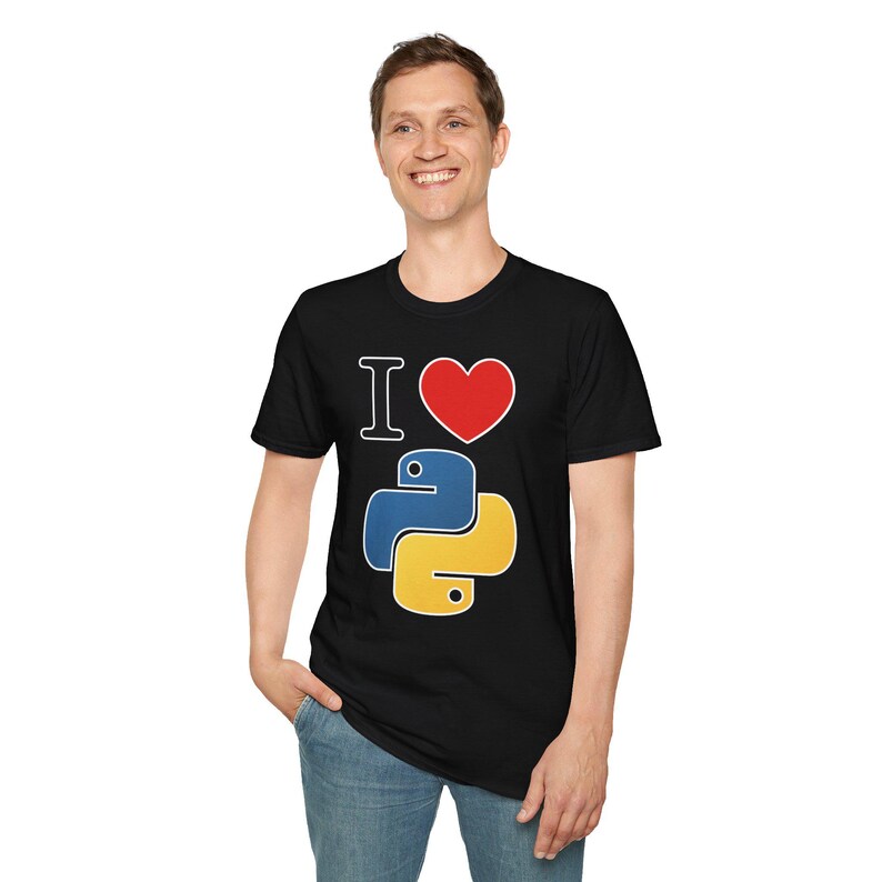 I Love Python Programming | Maker Philosophy Tee | Software Developer Gift Coding Enthusiast Blue Yellow Snake Logo Typography Shirt image 14