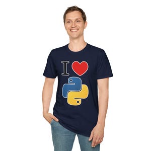 I Love Python Programming | Maker Philosophy Tee | Software Developer Gift Coding Enthusiast Blue Yellow Snake Logo Typography Shirt image 13