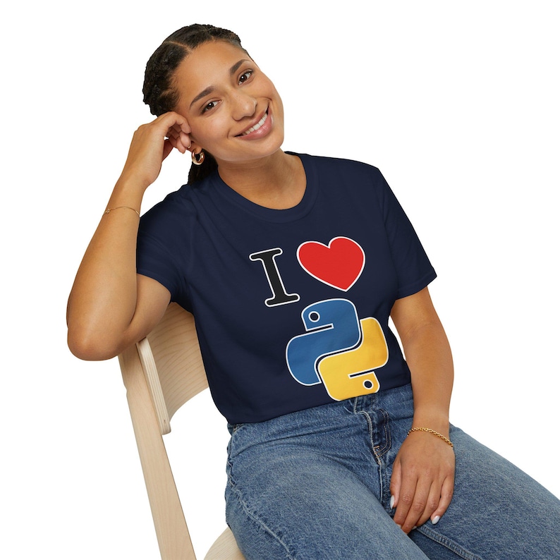I Love Python Programming | Maker Philosophy Tee | Software Developer Gift Coding Enthusiast Blue Yellow Snake Logo Typography Shirt image 2