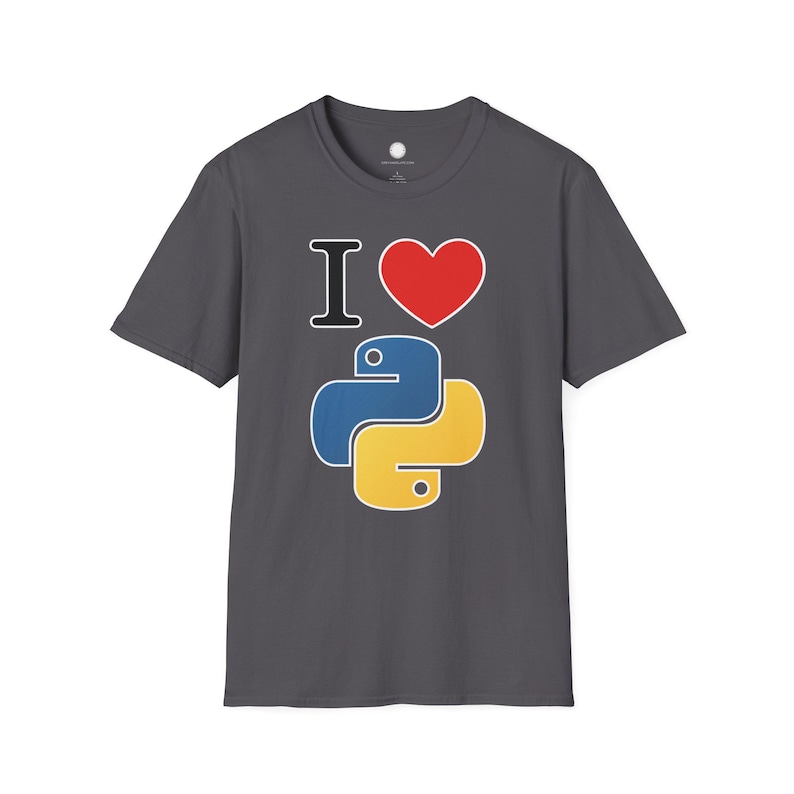 I Love Python Programming | Maker Philosophy Tee | Software Developer Gift Coding Enthusiast Blue Yellow Snake Logo Typography Shirt image 1