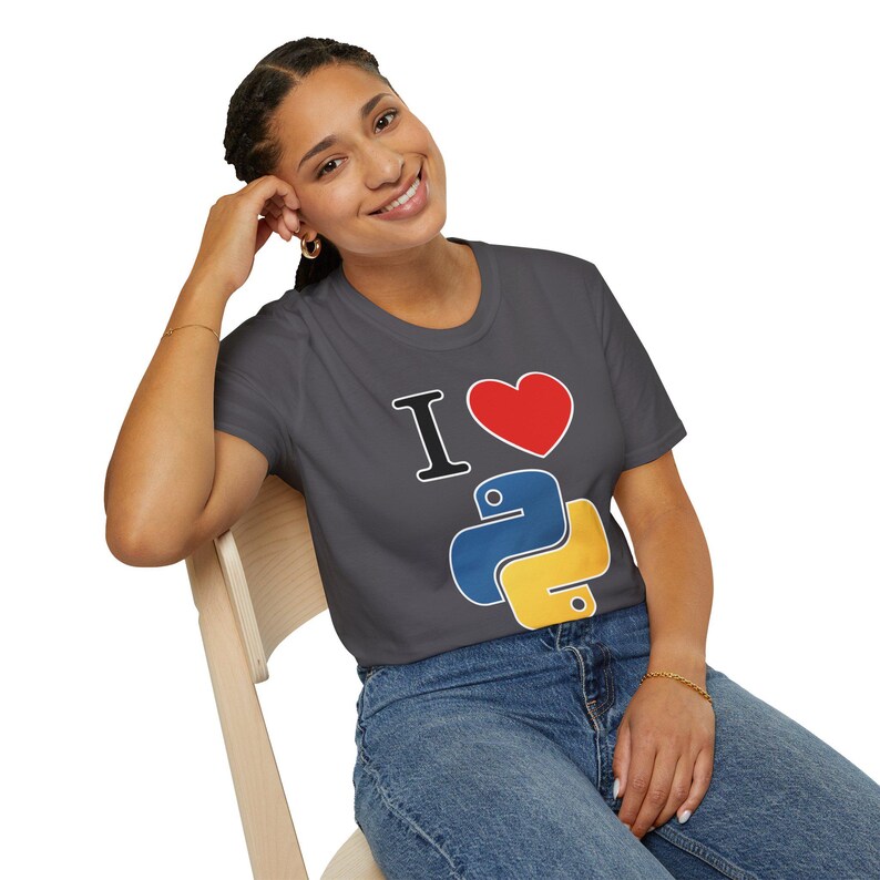 I Love Python Programming | Maker Philosophy Tee | Software Developer Gift Coding Enthusiast Blue Yellow Snake Logo Typography Shirt image 9