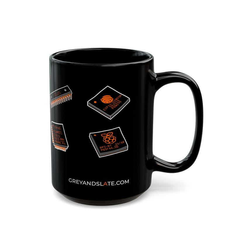 Taza con la historia de los chips famosos / Intel 4004 NE555 MOS 6502 ESP32 RP2040 dibujado a mano / Regalo para papá ingeniero electrónico Maker imagen 6