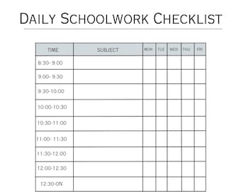 Simple Hourly Homeschool Checklist