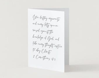 Simple Minimalist scripture greeting encouragement card 2 corinthians 10:5