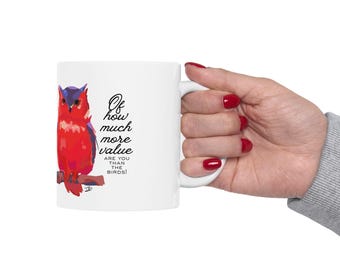 Hand Drawn Digital Art drawn by 12 year old- Colorful Pop Art Owl Mug | Ceramic Coffee Cup 11oz 15oz