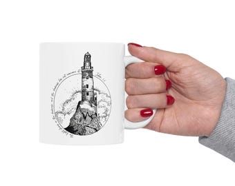 Hand-Drawn Lighthouse Illustration Mug | Ceramic Coffee Mug