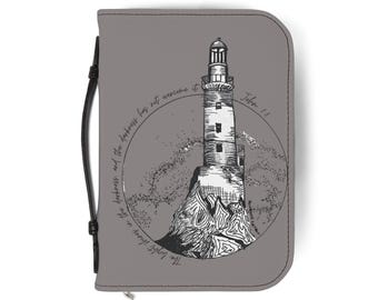 Hand Drawn by 12 year old Lighthouse Illustration Bible Cover | Nautical Psalm Art, Zip Bible Organizer