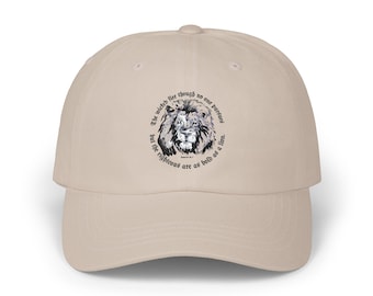 Hand Drawn by 12 year old - Lion Head sketch Dad Cap | Vintage wildlife outline, text circle