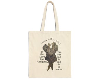 Hand drawn Cherub Illustration Tote Bag | Holy Holy Holy Scripture Text Tote