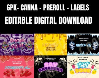 Pre-Roll LabelsDesigns 6-Pack – Editable Template (Digital Download)