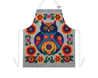 Owl Floral Apron: Colorful Polyester Kitchen Apron