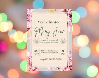 Cannabis Birthday Invitation | 420 Party, Editable Template (Digital Download)