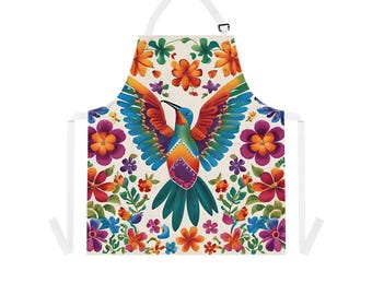 Floral Hummingbird Apron: Vibrant Kitchen Decor, Cooking Gift