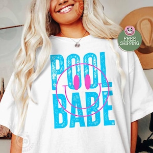Camiseta de chica de piscina sonriente, camisetas de verano, camiseta de piscina, camiseta de amante de la piscina, camiseta de piscina vintage, camiseta de vacaciones, camiseta con ambiente de piscina, camiseta de verano para chicas